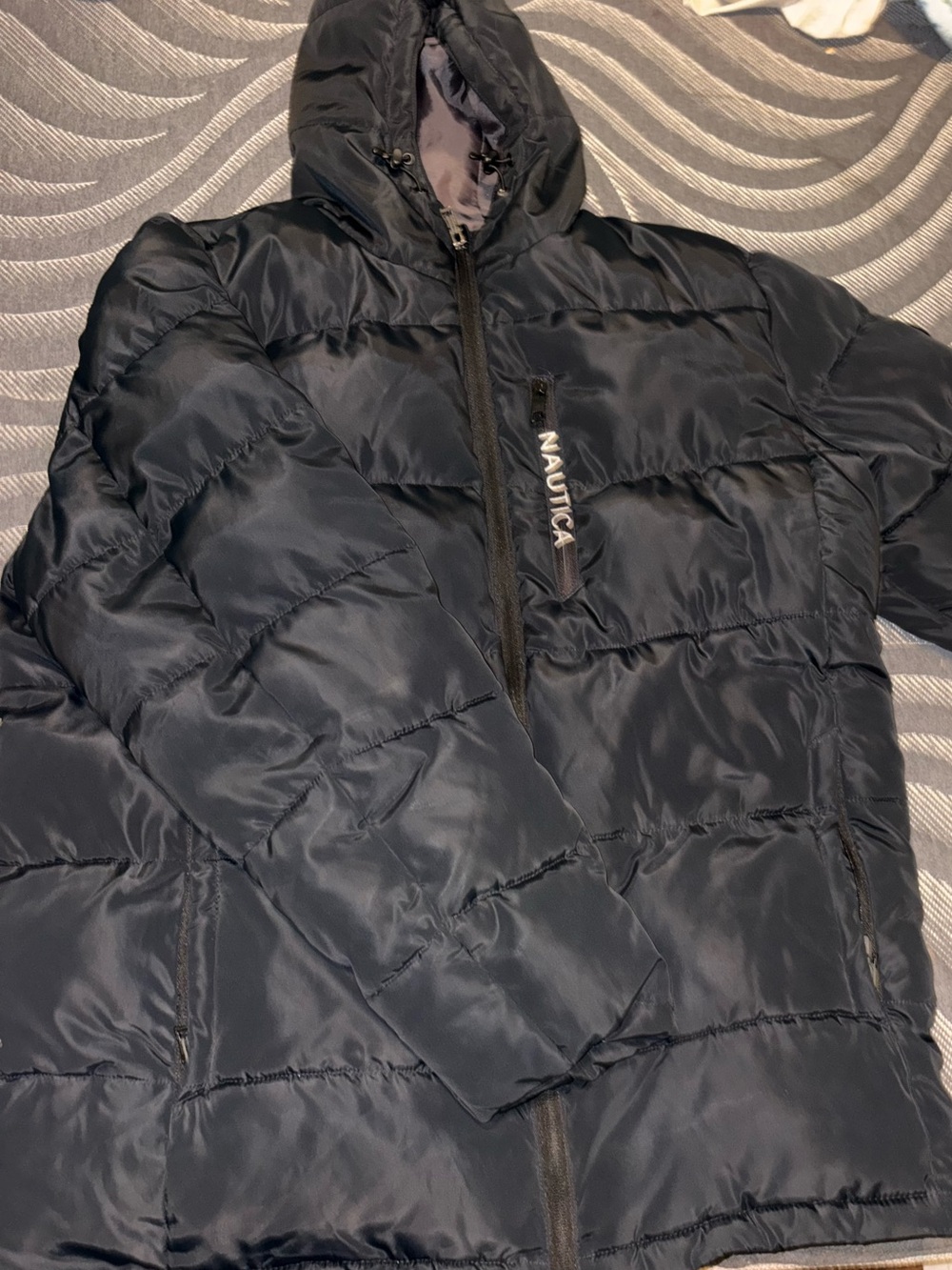 Nautica Men’s Navy Black Quilted Puffer Jacket with Hood